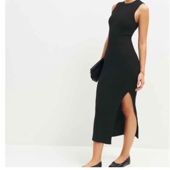 NWOT Reformation Basil Cashmere Sleeveless Sweater Dress in Black Woven Midi XS - Picture 3 of 4